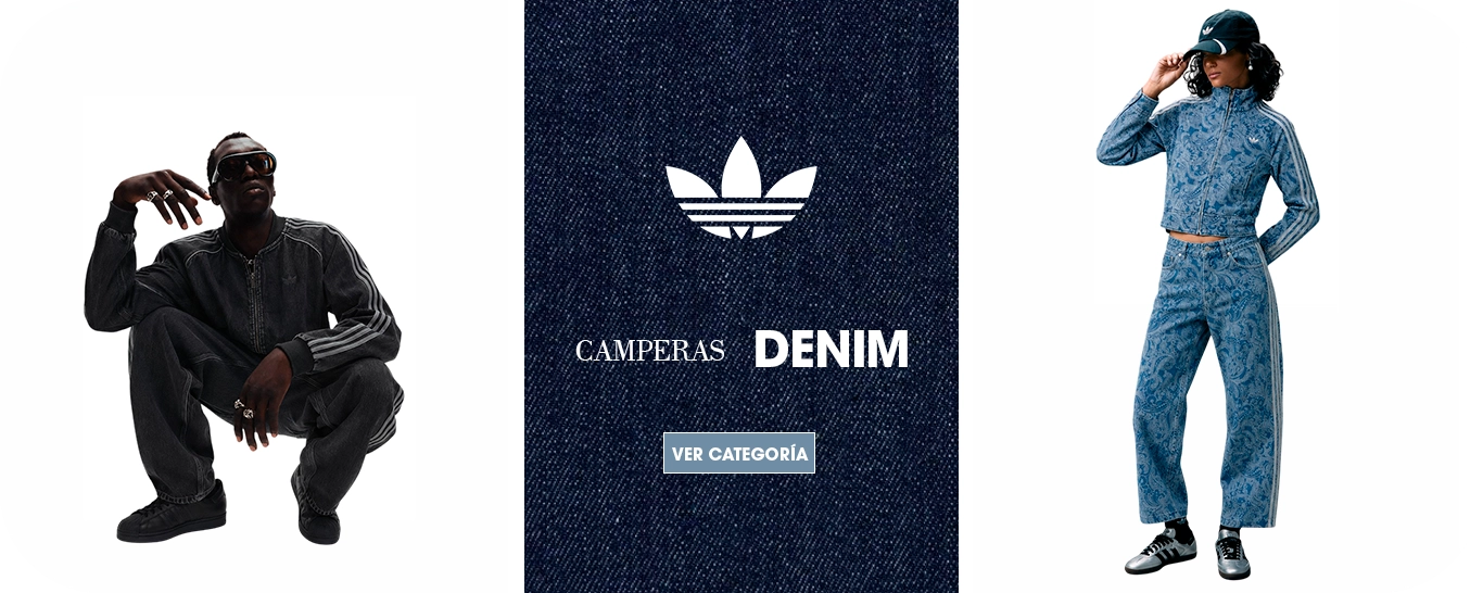 Indumentaria denim adidas Originals con prendas de jean de estilo urbano y casual, diseños modernos y detalles característicos de la colección adidas Originals.